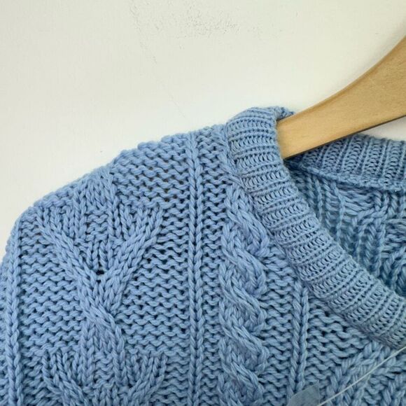 Aran Crafts Men’s Merino Wool Made in Ireland Light Blue Chunky Fisherman Knit S - Picture 6 of 11